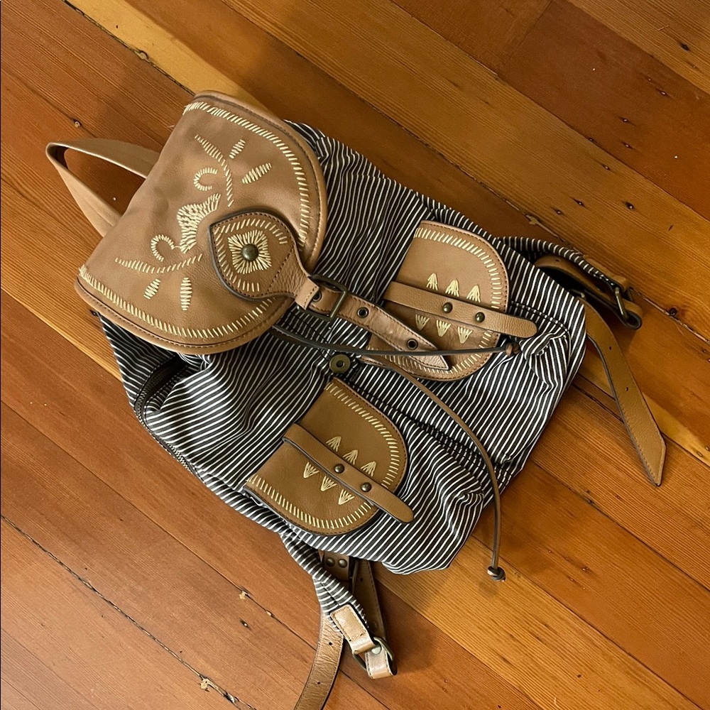 Striped Tan and Brown Backpack